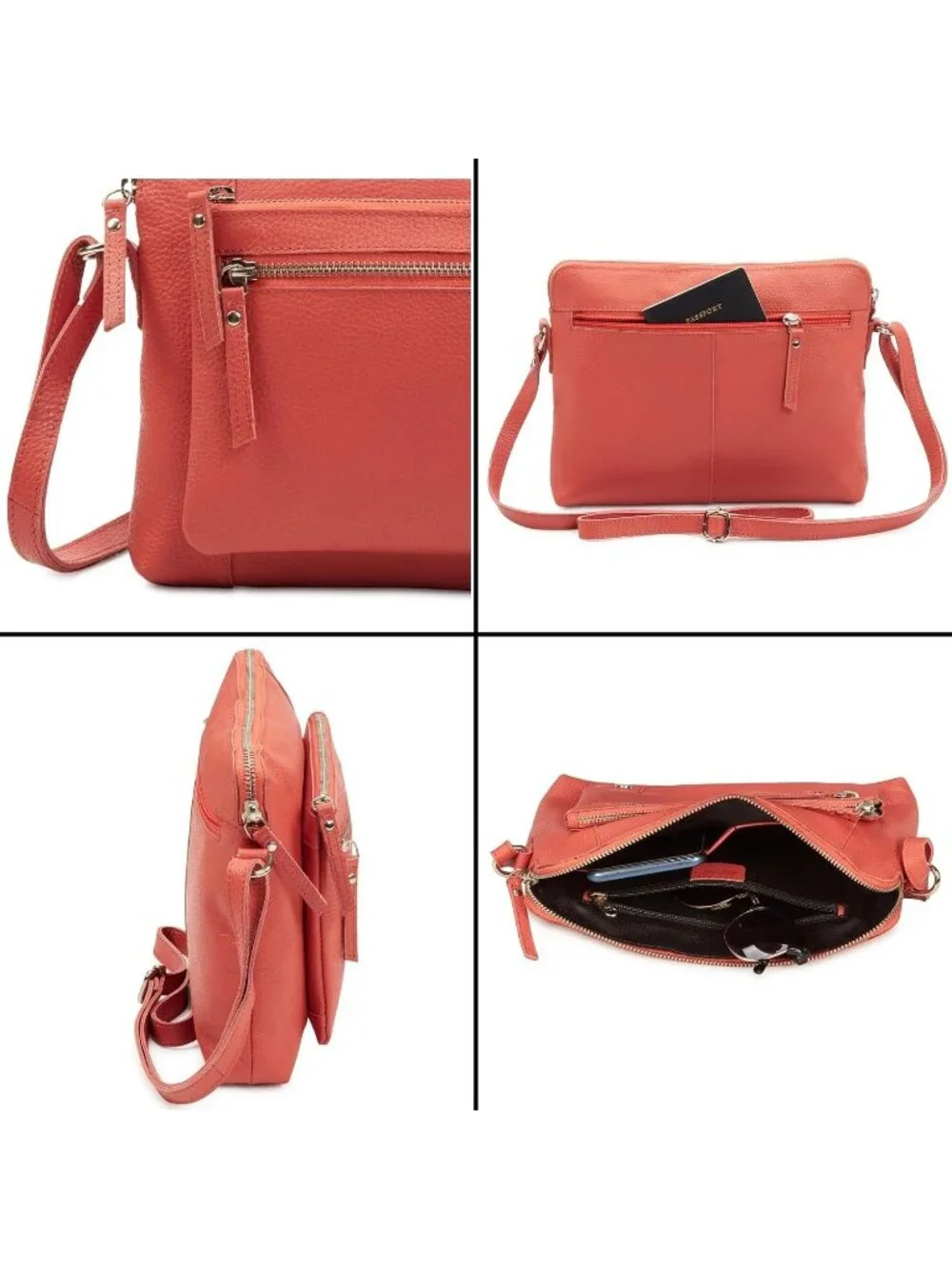 Women's Coral Genuine Leather Sling Purse with Adjustable Strap Crossbody bags